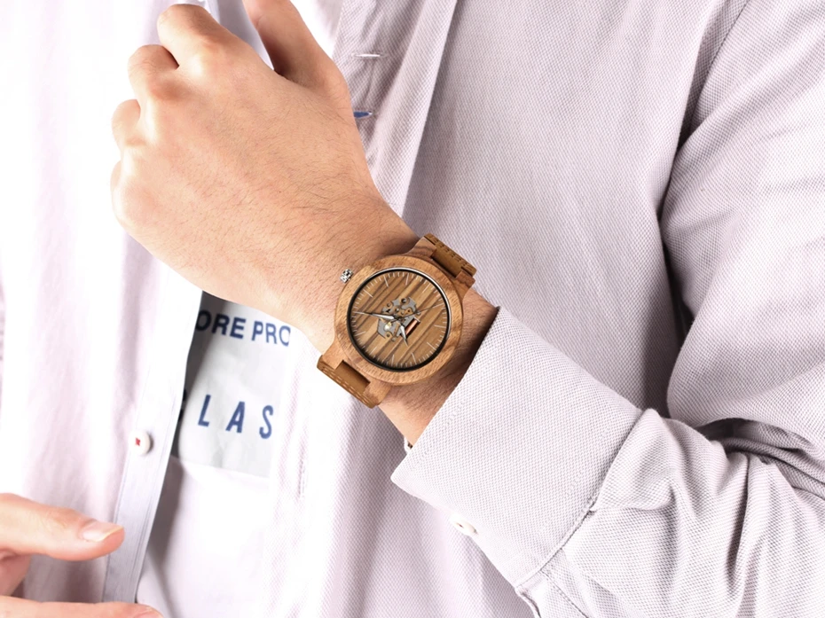 Wooden Watch Mens Watches Retro Zebra Stripe Round Analog Quartz Skeleton Dial Casual Cuff Sport Skeleton Clock Male Hours Gift 2020 2019 2021 (5)