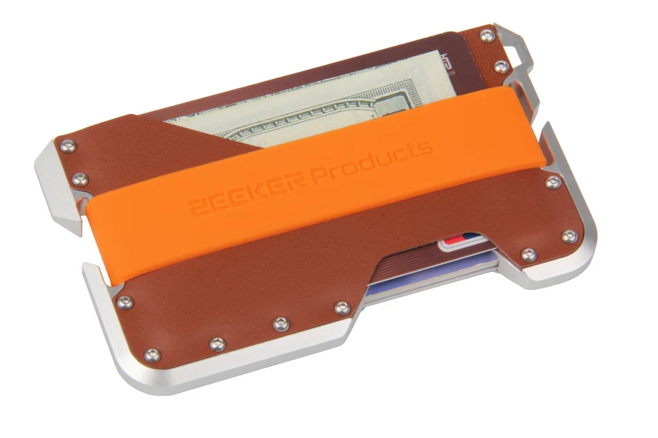ZEEKER дизайн Алюминиевый металлический RFID блокирующий кредитный держатель для карт из натуральной кожи минималистичный бумажник для карт для мужчин - Цвет: silver metal brown 2