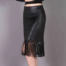 Весенние новые модные женские юбки до колена с кисточками из натуральной кожи Уличная Повседневная однотонная куртка из натуральной овчины с высокой талией