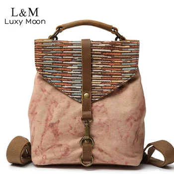 

Ethnic Canvas Backpack Women Vintage Cotton School Bag Patchwork Large Printing Backpacks Teenage Travel Rucksack mochila XA6H