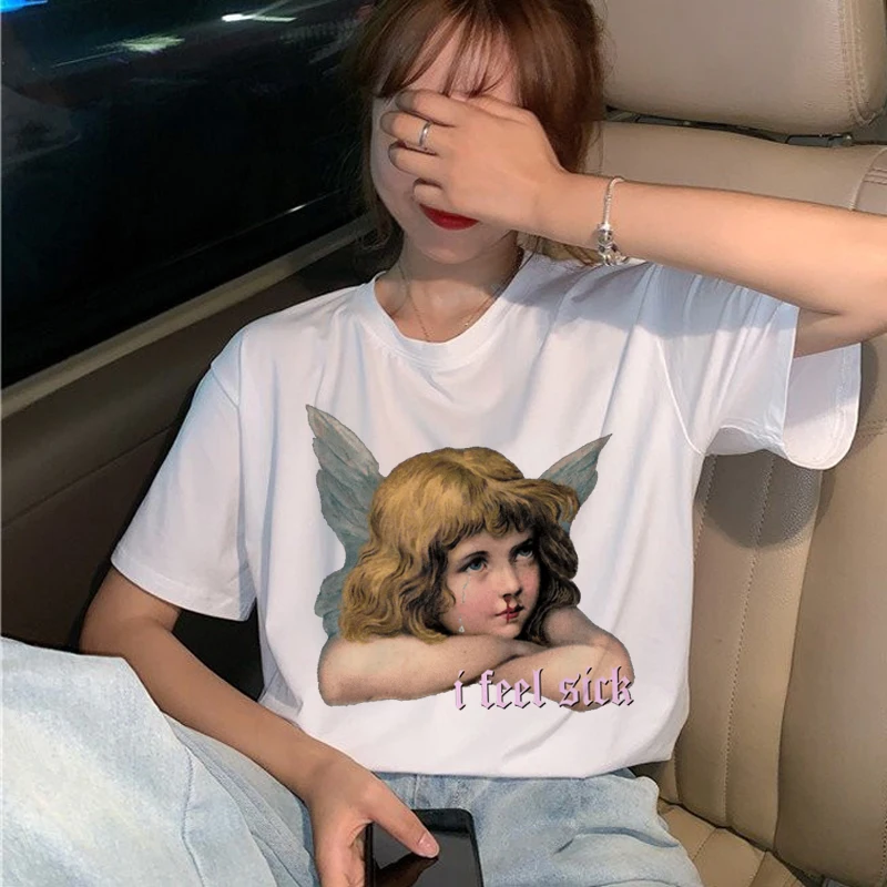 Новая забавная Футболка Harajuku Angel женская футболка Ullzang 90s в Корейском стиле