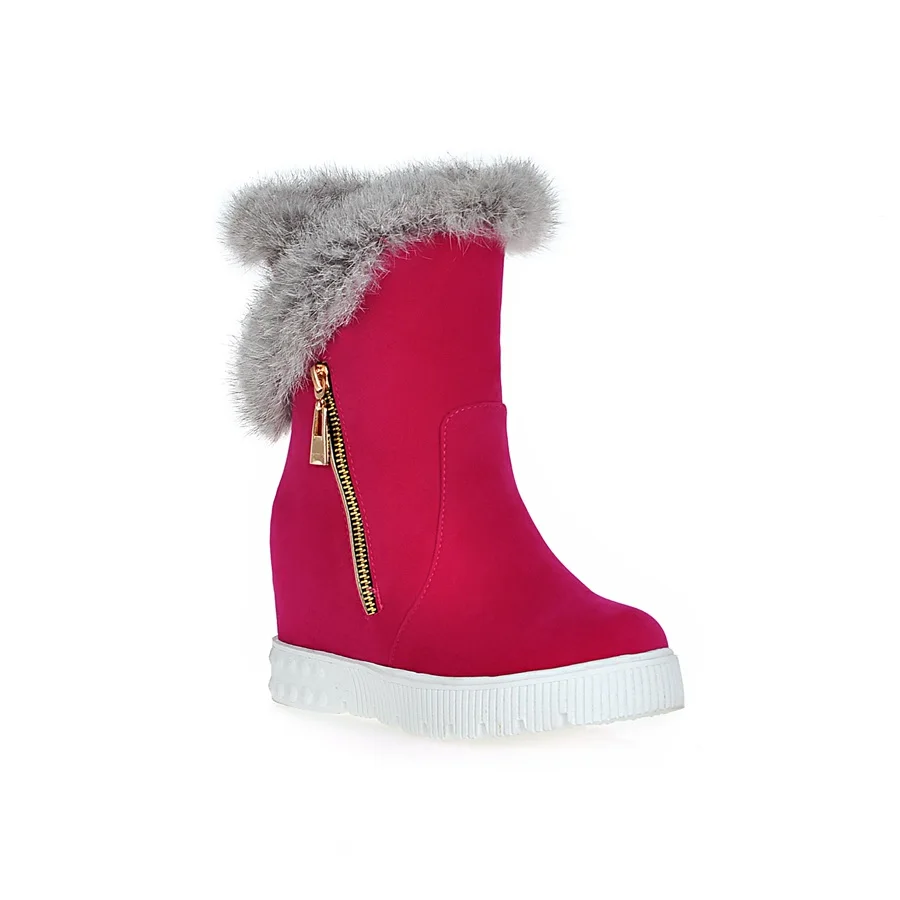 NEMAON/Новинка; Плюшевые ботинки на меху; зимние ботинки на скрытой танкетке; зимняя обувь; женская зимняя обувь; теплые зимние ботинки на высоком каблуке - Цвет: Красный