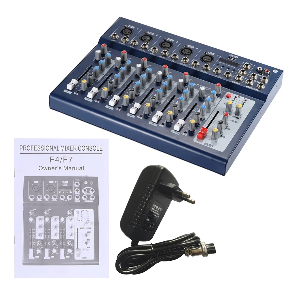 Ammoon F7 USB 7 канальная цифровая микрофонная линейная звуковая микшерная консоль с