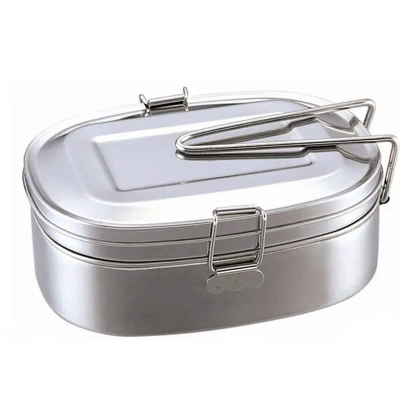 

KCASA 1PC Portable 2 Layer Stainless Steel Meal Lunch Case Dinner Food Container Box Tableware Dinnerware Students Kids Gift