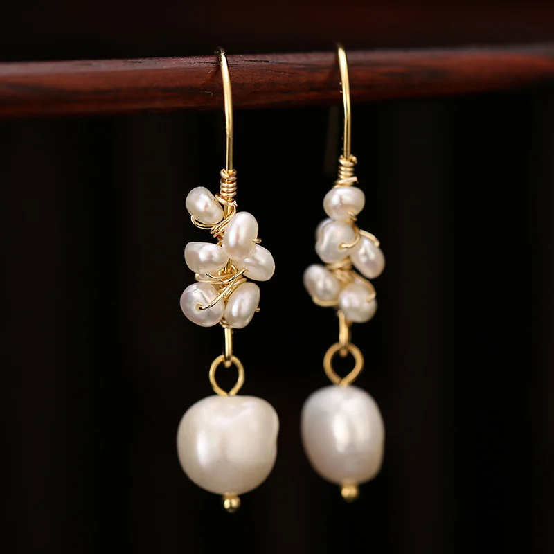 New Freshwater Pearls Tassel Earrings Geometry White Pink Drop Earring For Women Statement Ear Rings Handmade Jewelry | Украшения и