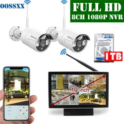 OOSSXX 8CH 1080 P Беспроводной NVR комплект 10' монитор беспроводной CCTV 2шт 1080 P Крытый Открытый IP камера система видеонаблюдения