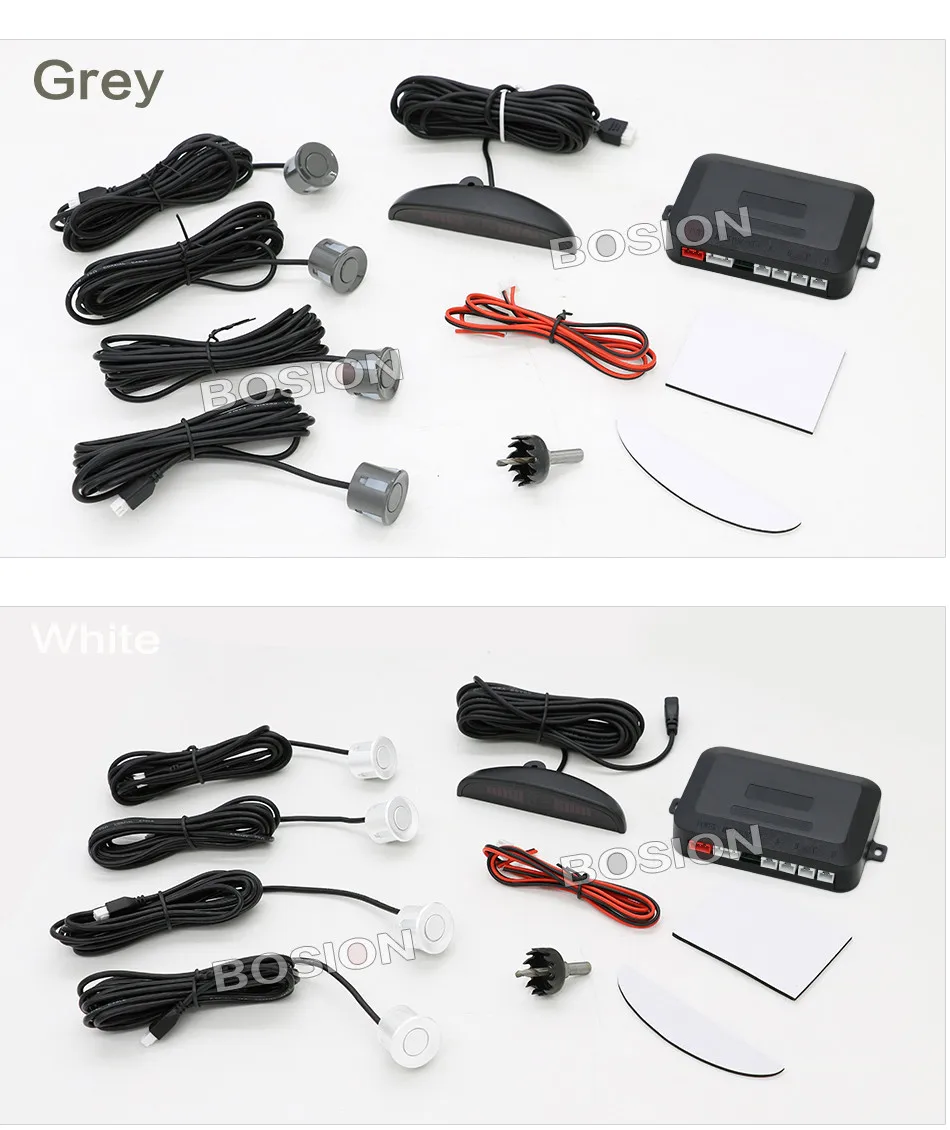 Car Parking Sensors Parktronics 4 Black/silver/white 13mm Adjustable Flat Sensors Reverse Backup Radar Sound Buzzer Alarm 008