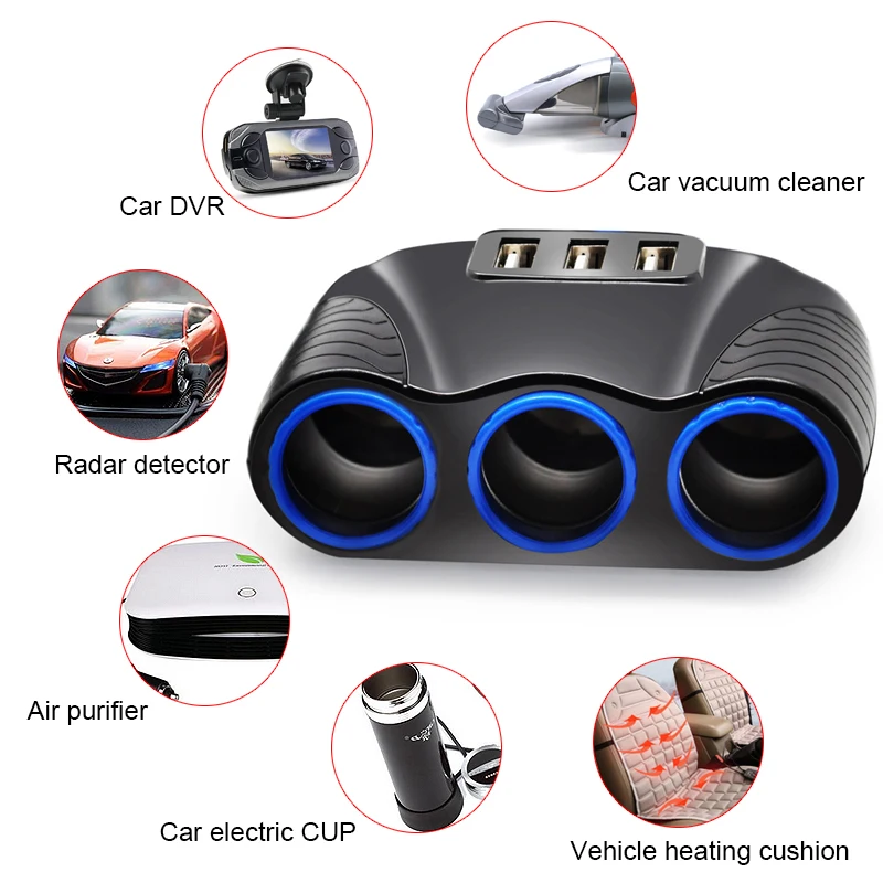 Разветвитель для смартфона 3 USB порта 1 А 12 24 В|cigarette lighter socket splitter|lighter socketcar cigarette |