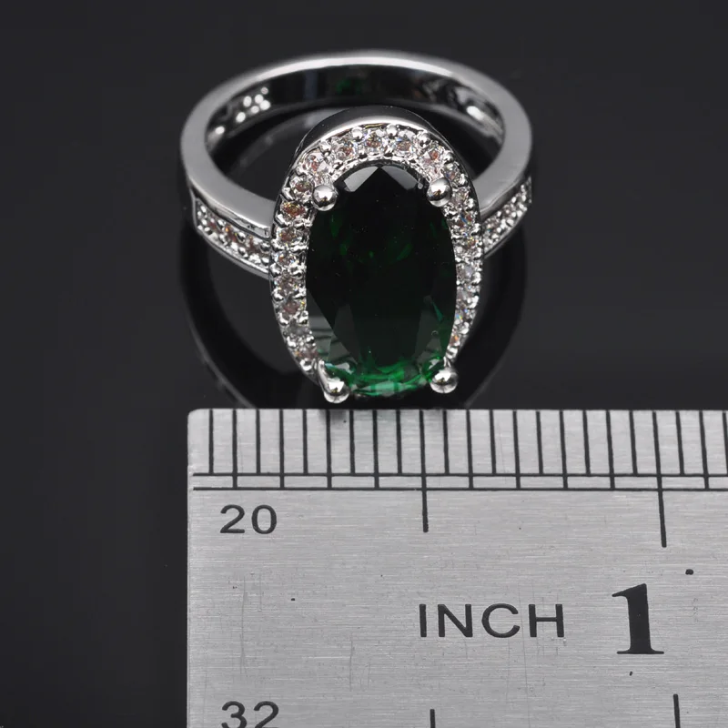 FAHOYO элегантный зеленый камень циркон женские 925 пробы Серебряные Ювелирные наборы серьги/кулон/ожерелье/Кольца QZ0169