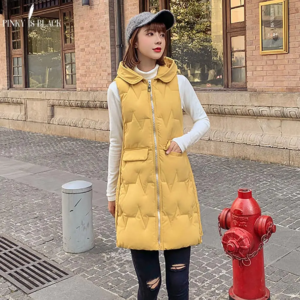 

PinkyIsBlack 2019 Women Vest Winter Jacket Pocket Hooded Coat Warm Casual Cotton Padded Vest Female Slim Sleeveless Waistcoat