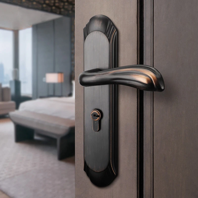  American Zinc Alloy Personal Protection Home Lock Black Gold Furniture Handle Door Locks For Bedroo - 33031714402