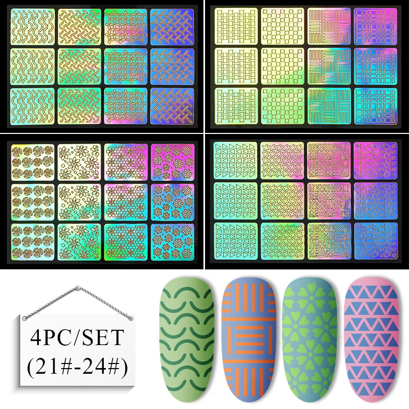 Лазерный дизайн ногтей, полый наклейки Винил для ногтей 3D изображение Руководство по переводу трафарет набор неправильный шаблон смешанные наклейки 24 дизайна - Цвет: W1288