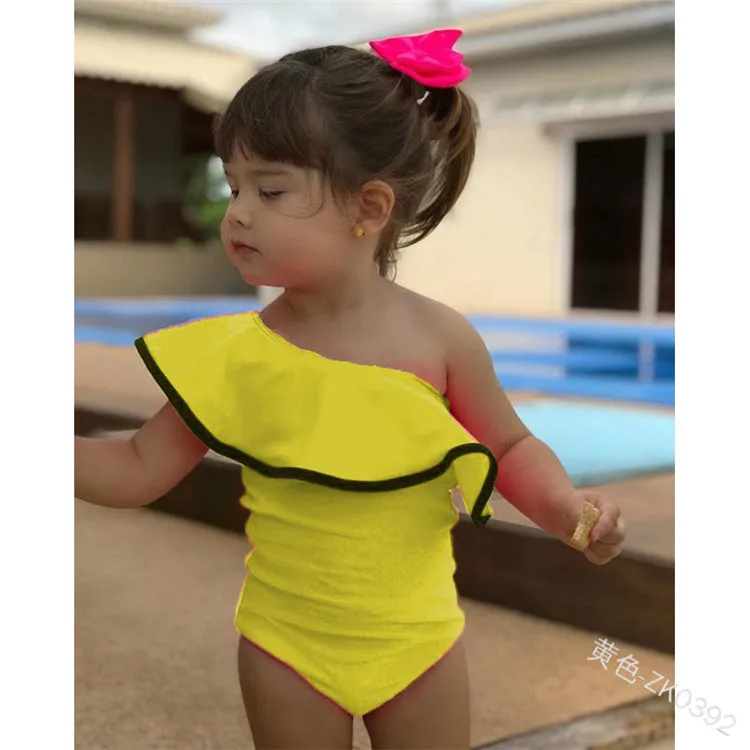 Shujin/1 предмет, Детский комплект для девочек с открытыми плечами и бантом, купальный костюм, купальный костюм, пляжный купальный костюм, одежда - Цвет: Yellow