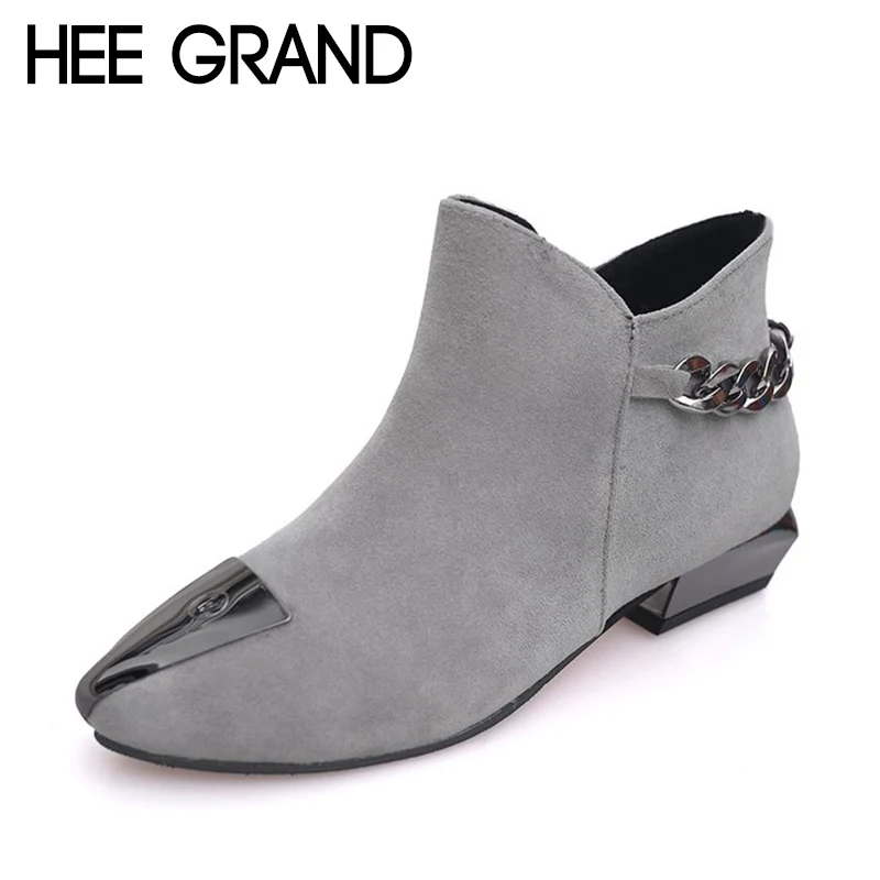 HEE GRAND 2018 Women Ankle Boots Autumn Flock Leather Boots Metal ...