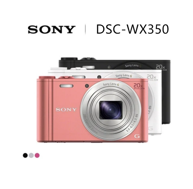 Smallest Compact Digital Camera, Pink, White & Black, DSC-WX350