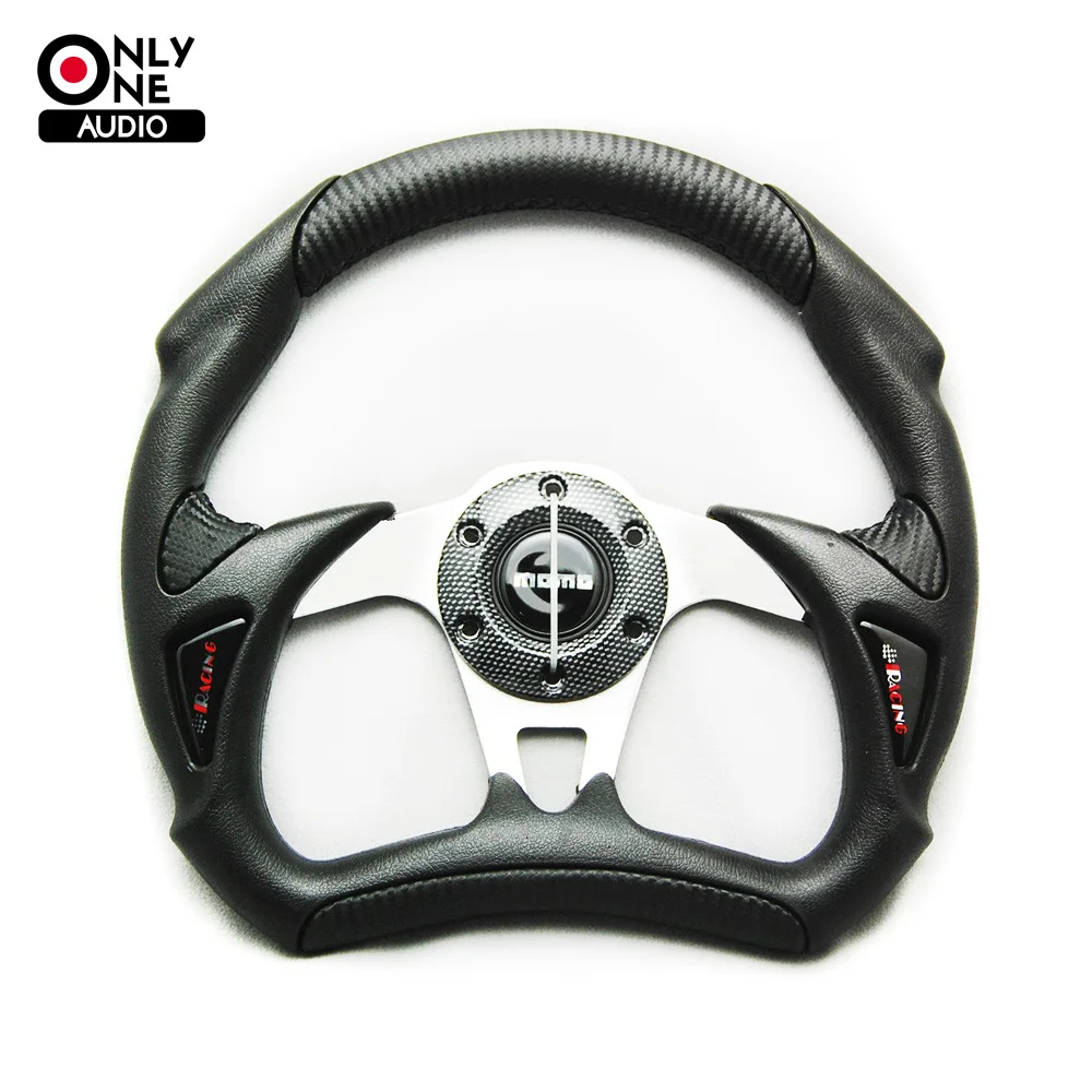 

ONLY ONE AUDIO Universal 13 inch Racing Sport PU+PVC Cover Auto Steering Wheel with Horn Button and Aluminium Bracket for MOMO