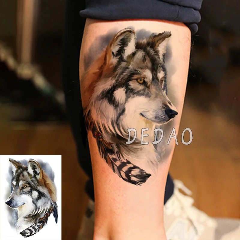 

Waterproof Temporary Tatoo Fake Tattoo Sticker Wolf Animal Feather Tatouage Flash Tatto Arm Leg Large Size Tattoos For Men Women