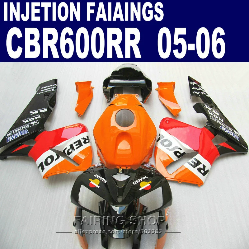 Обтекатели CBR600RR 2005 2006 для Honda ( Orange repsol ) cbr 600rr 05 06 инъекция 100% подходит комплекта
