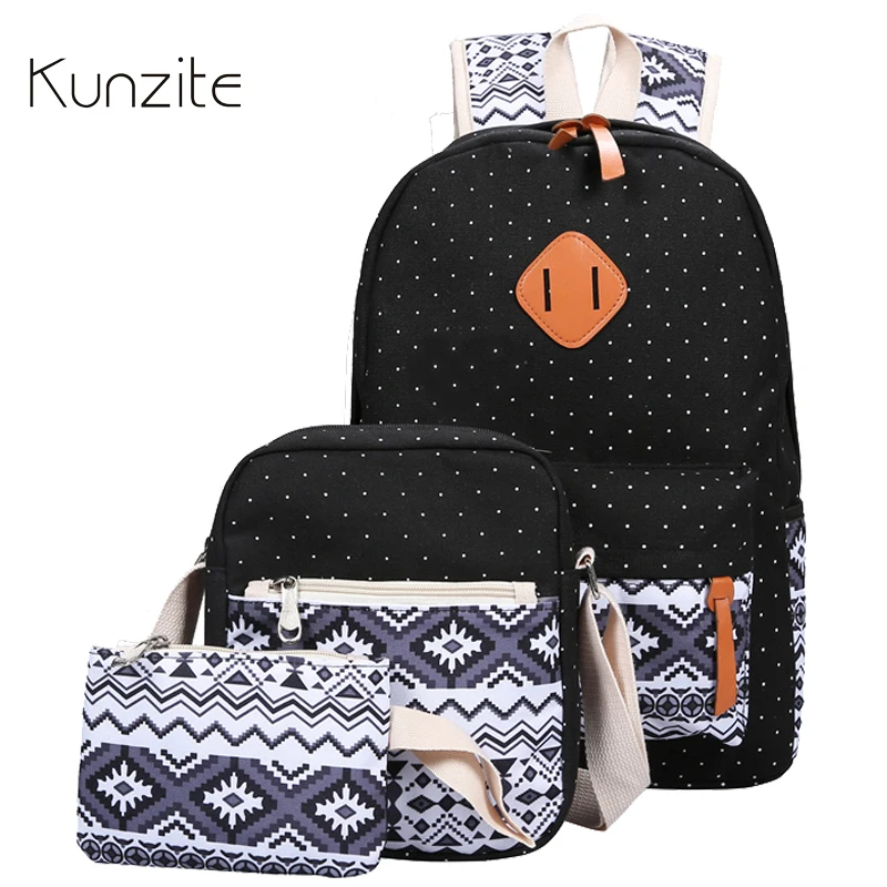 Kunzite Stylish Canvas Printing Backpack Women School Bags for Teenage