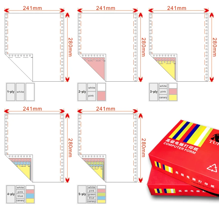 Непрерывная форма печати 241*280 мм(9,5*1")-1ply компьютерная бумага 1000 листов в коробке