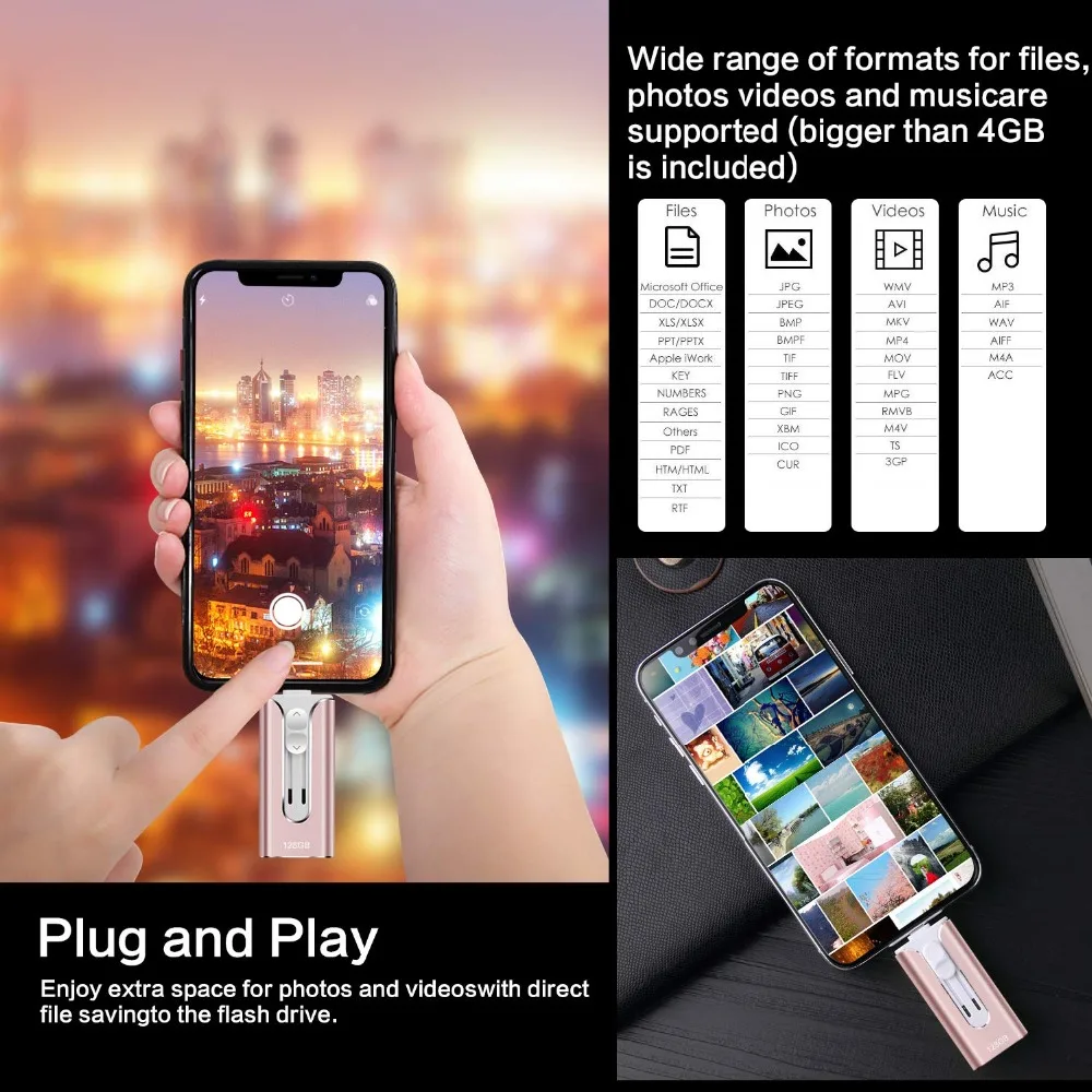 USB флэш-накопитель для iPhone 128 ГБ usb-ключ USB флэш-накопитель 3,0 флэш-накопитель Lightning Memoria Stick
