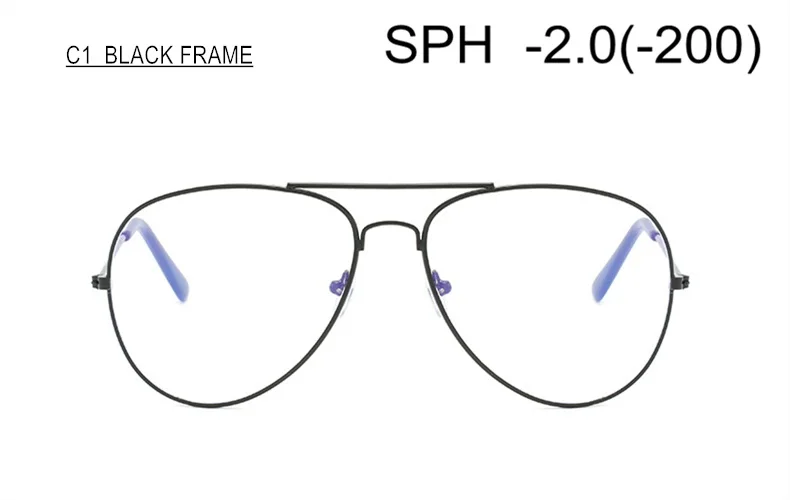 SUMONDY Рецептурные очки для близорукости SPH от 0 до-6,0 для женщин и мужчин модные оправа металлический оптические очки с диоптром по рецепту конечный продукт UF51 - Цвет оправы: C1 BLACK (-2.0)