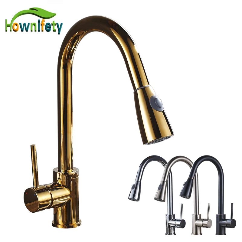 Solid Brass Pull Down Kitchen Sink Faucet 360 Degree Rotating Hot Cold Water Countertop Mixer Tap