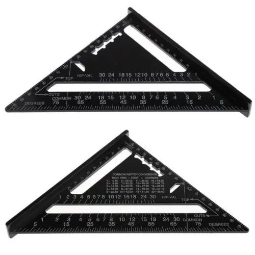 

Triangle Ruler Measuring Tool Black Aluminum Alloy Square Layout Guide Construction Carpenter Woodworking 77"/185mm