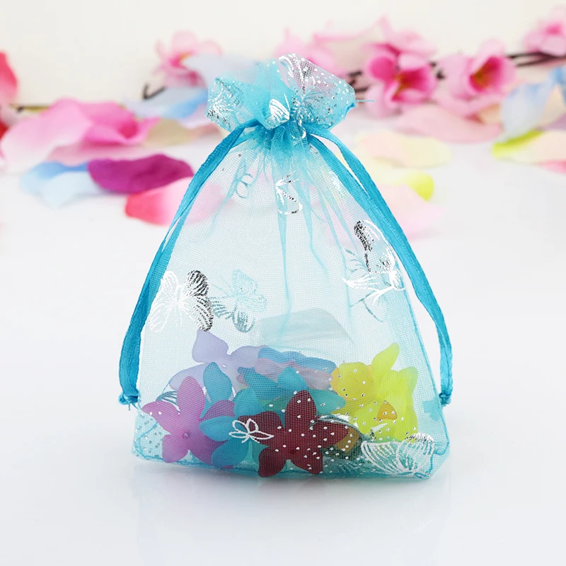 200pcs/lot 7x9cm Lake Blue Organza Bag Small Jewelry Packaging Bags
