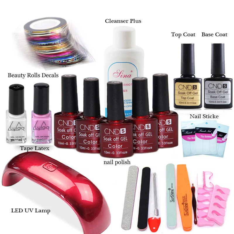 

Nail Art Manicure Toos 9WLED Lamp + 5 Color 10ml Soak Off Gel Nail Base Gel Top Coat Polish Other Nail Tools Hot Sale Nail Set