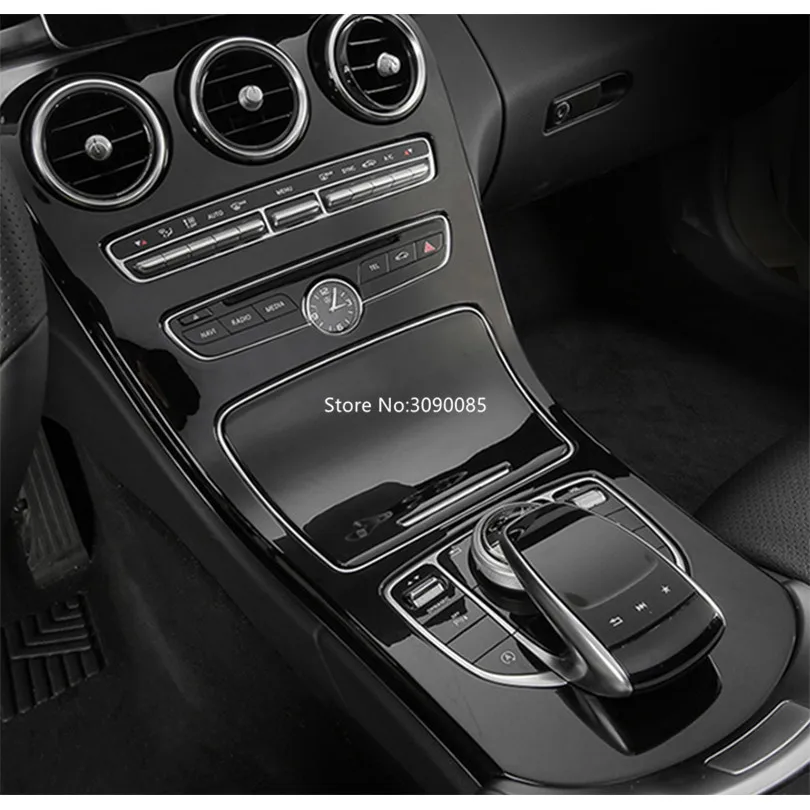 

2Pcs Piano Black Center Console Panel Decoration Cover Trim Sticker For Mercedes Benz C Class W205 15-18 GLC X253 16-19