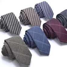 Мужские галстуки 6 см, Классические хлопковые льняные Галстуки ручной работы для худой шеи, галстуки для мужчин, Полосатый Узкий воротник, тонкий кашемировый галстук, повседневный клетчатый галстук