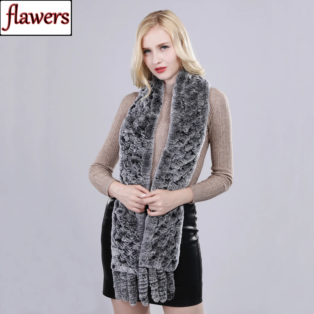 

Natural Soft Knitted Rex Rabbit Fur Scarf Women Winter Long Style Real Rex Rabbit Fur Muffler Lady Warm 100% Genuine Fur Scarves