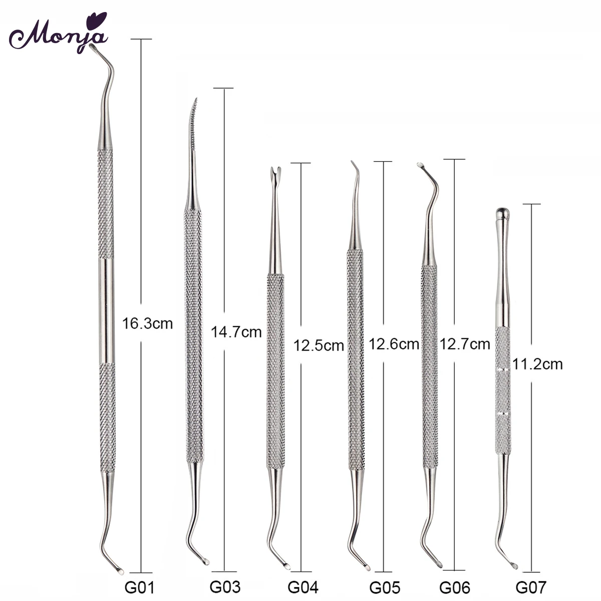 Monja Dual End Nail Art Stainless Steel Cuticle Pusher Groove Pick Corrector Toe Dead Skin Foot Cleaning Care Pedicure Tool