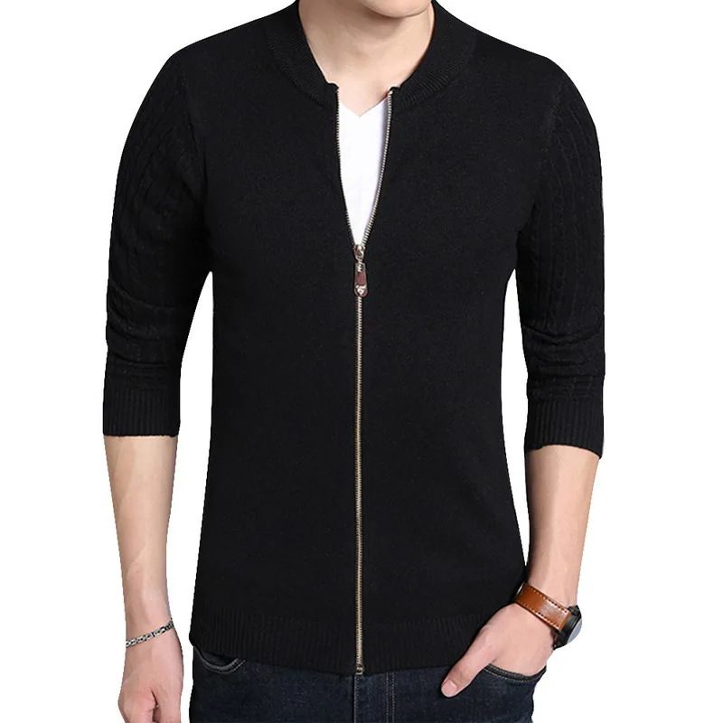 HEFLASHOR мужской модный свитер молния открытый передний Кардиган Горячий свитер куртка стиль мужской трикотаж тонкий модный сверхмодный свитер - Цвет: Черный