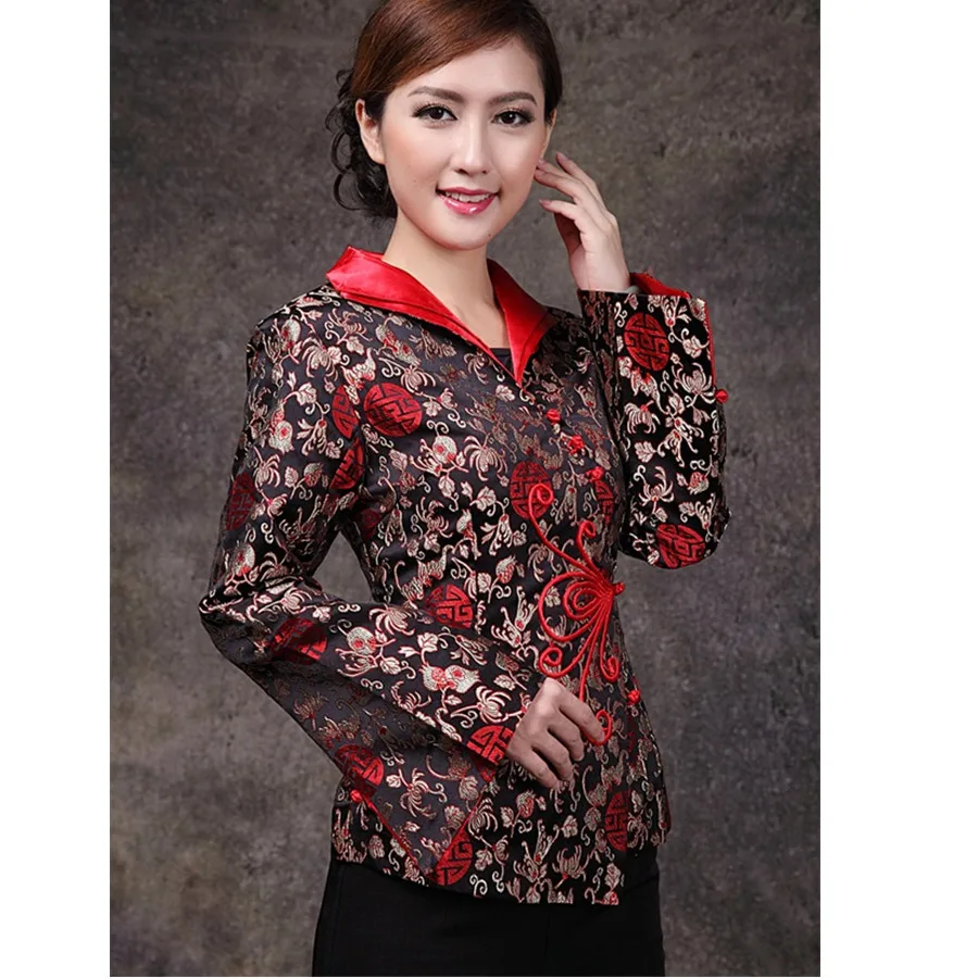 

2017 NEW Chinese Women's Satin Jacket Classic Style Double - layer Tang Suit Appliques Button Floral Coat Size S TO 4XL