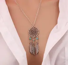 2016 Trendy Bohemian Style Wing Pendants Dream Catcher Feather Wings Shaped Pendant Necklace Charm Sweater Chain Gifts For Women