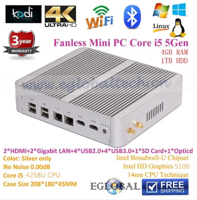 Lanest anless Mini Server Core i5 4258u Intel HD 5500 Industrial Small Computer Desktop 2Gigabit Gaming PC