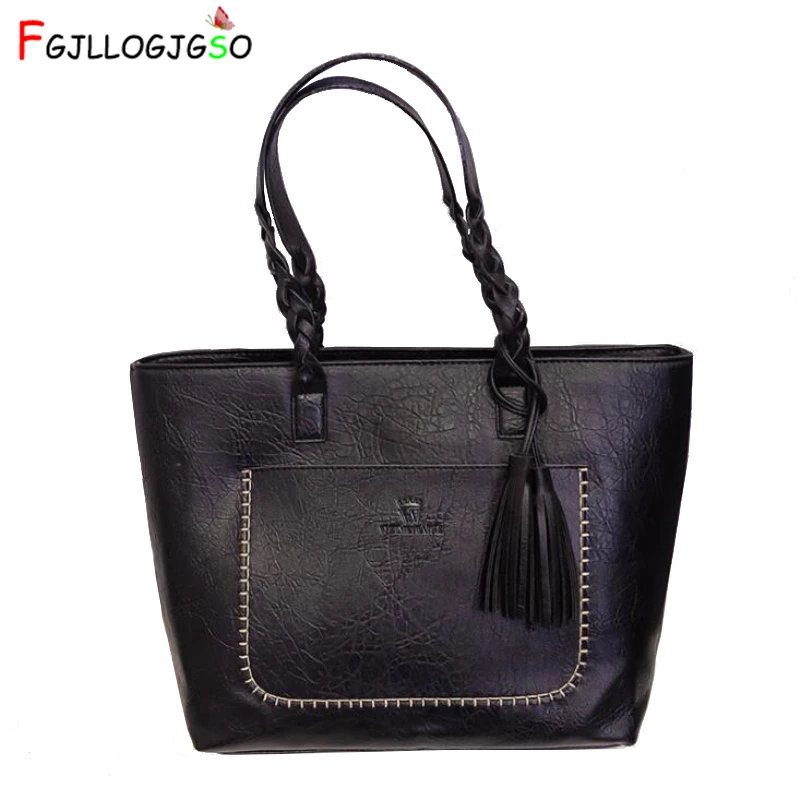 

FGJLLOGJGSO Brand Vintage PU Tassel Women Shoulder Bag Female Retro Daily Causal Totes Lady Elegant Shopping Handbag For Female