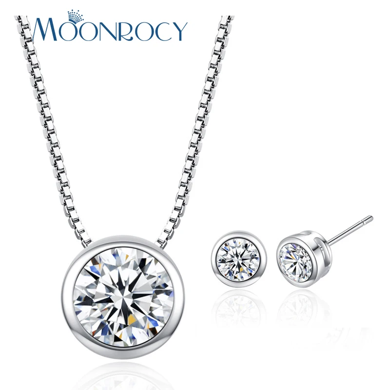 MOONROCY Silver Color Jewelry Set CZ Crystal Necklace and Earrings