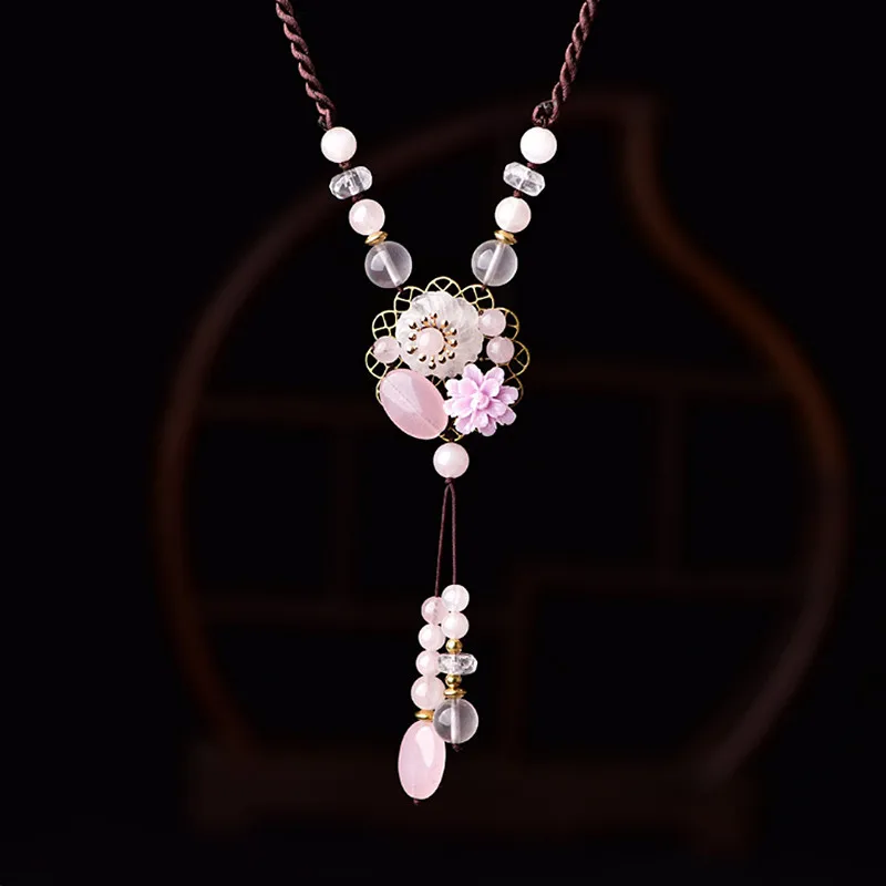 Yanting натуральный порошок кристалл кулон ожерелье для женщин означает красоту и любовь этнические ручной работы ожерелье свитер цепь 0117