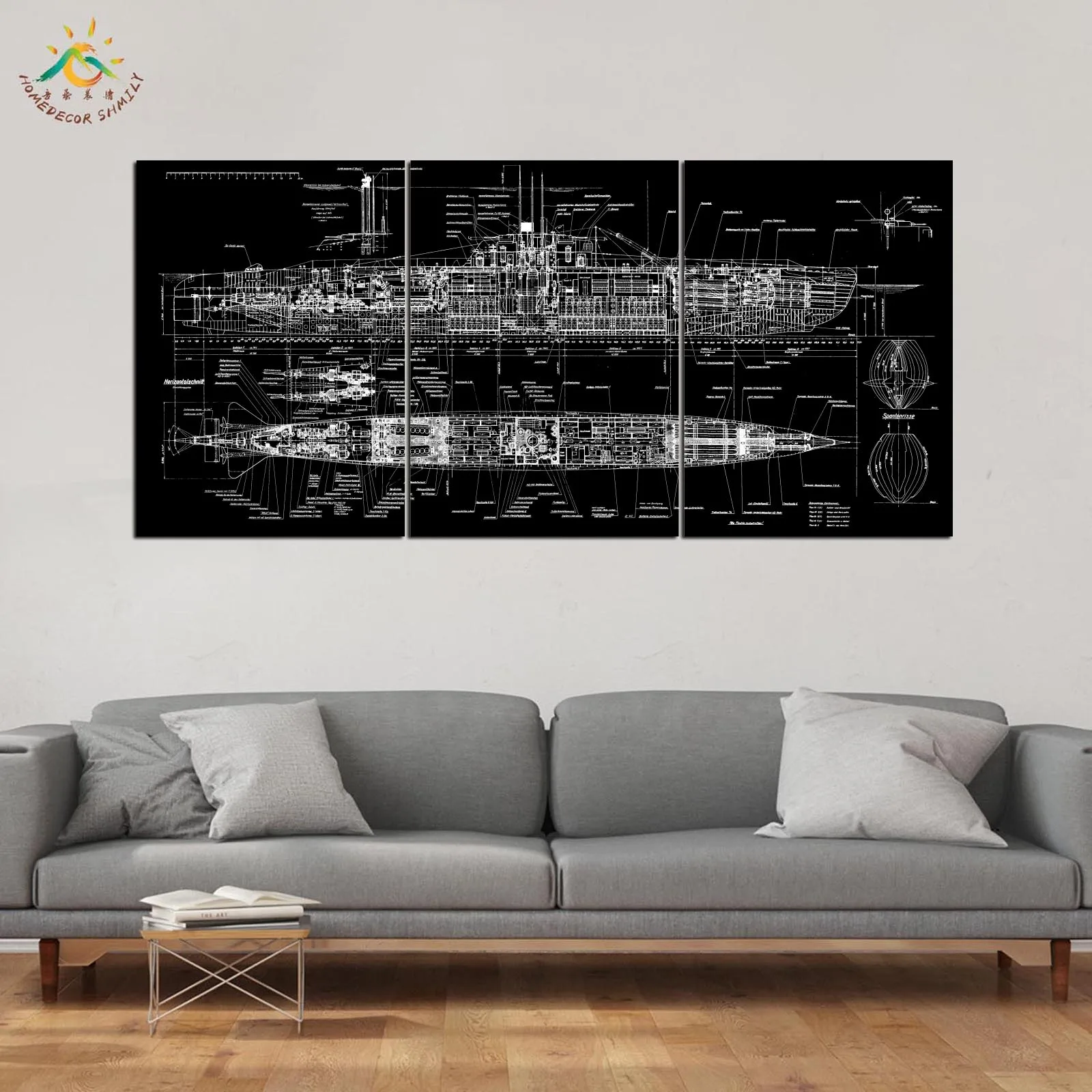 

Formula of Big Ship Black White Modern Canvas Art Prints Poster Wall Painting Pop Art Home Decor Wall Art Pictures 3 Pieces