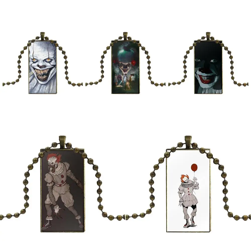 

For Wedding 2018 Film Stephen King's It Fashion Glass Cabochon Pendant Necklace Women Bronze Color Choker Rectangle Necklace