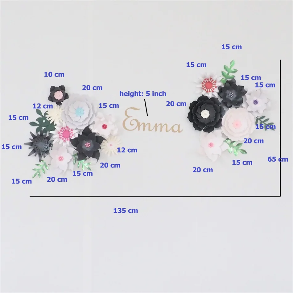 

Cardstock White Black Fleur DIY Paper Flowers Name Sign Kit For Nursery Wall Deco Baby Shower Boys Room Birthday Backdrop