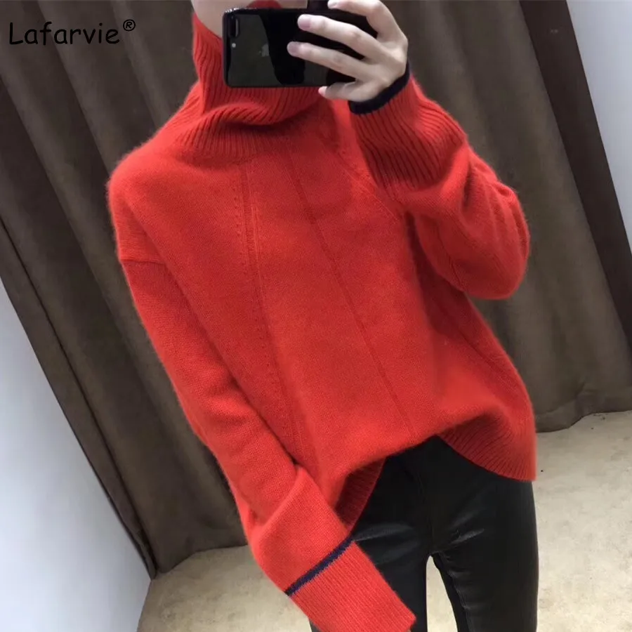 Lafarvie 2019 Autumn Winter Cashmere Blended Knitted Sweater Women Loose Turtleneck Pullover Female Gray Thick Basic Sweater Lafarvie 2019 Autumn Winter Cashmere Blended Knitted Sweater Women Loose Turtleneck Pullover Female Gray Thick Basic Sweater