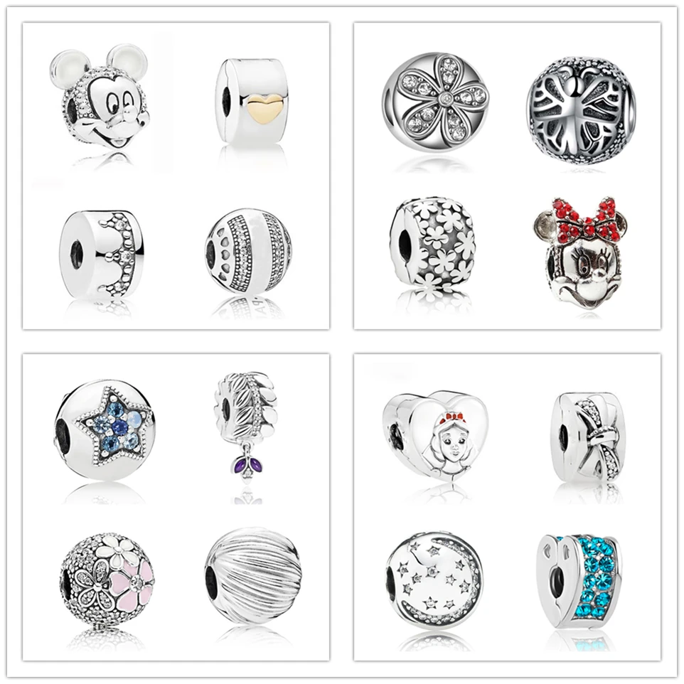 

New Original Fit Pandora Charms Bracelet Trinket Jewelry For Women Clip Bead Mickey Mouse Love Heart Star Charm DIY Making 2019