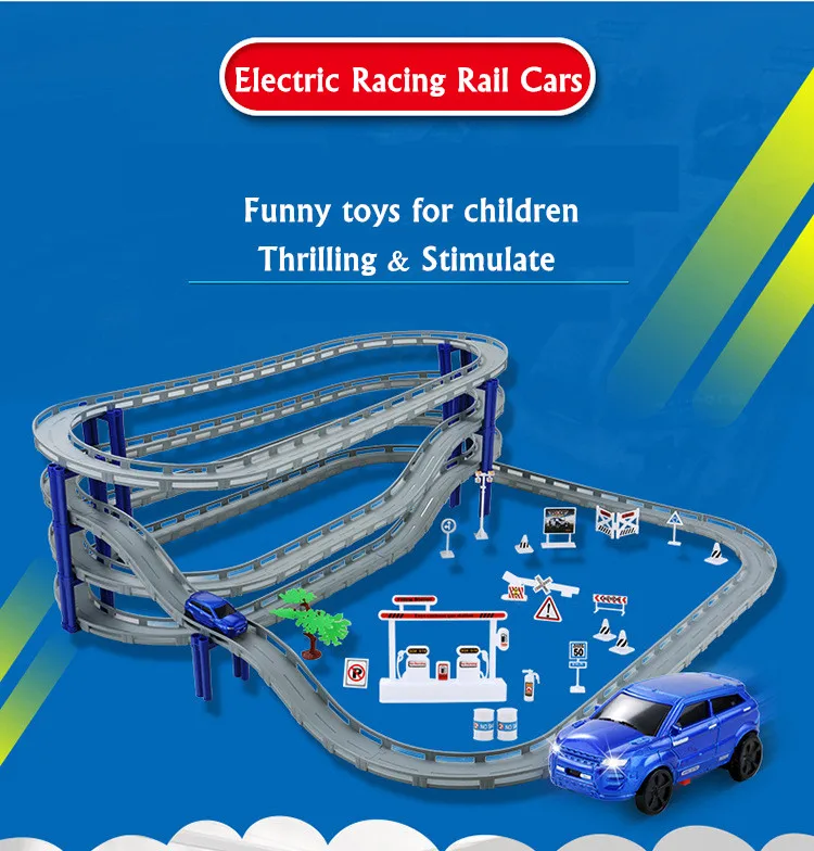MylitDear Электрический гоночный вагон детский поезд трек модель игрушечный Железнодорожный трек гоночный Дорожный транспорт строительный комплект пазов игрушки