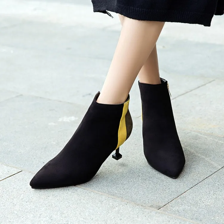 

Big Size 11 12 13 14 15 16 Ma'am Fine heel Short boots Pure color Blue Patchwork Boot barrel High heel boots