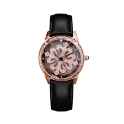 Супер Мода вращения для женщин часы Дамы Новый Повседневное платье часы Роскошные кожаный ремешок кварцевые наручные часы Relogios