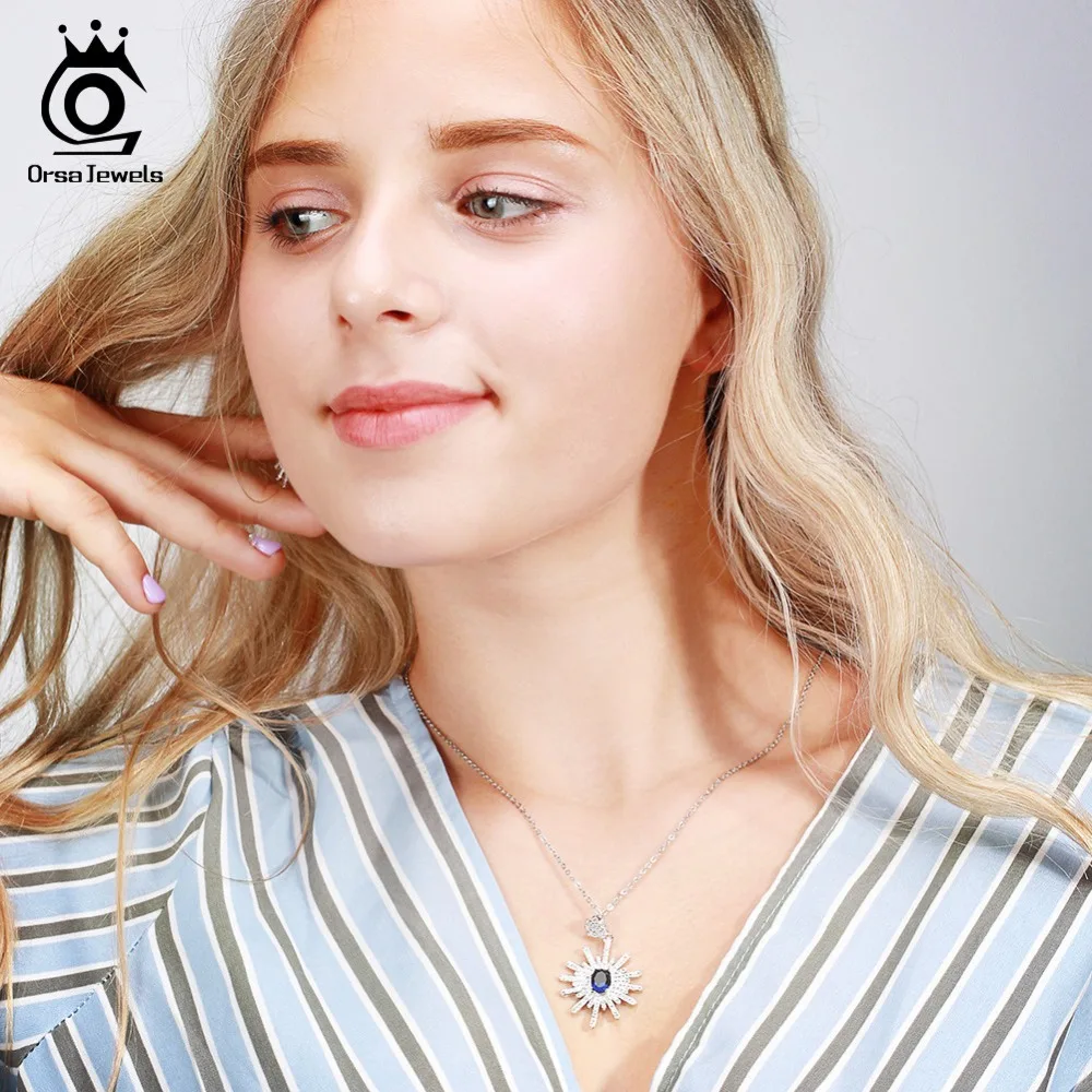 ORSA JEWELS, роскошное модное женское ожерелье, s& Кулоны, зазубренная Установка AAA, голубой кубический циркон, Очаровательное ожерелье, вечерние ювелирные изделия ON146